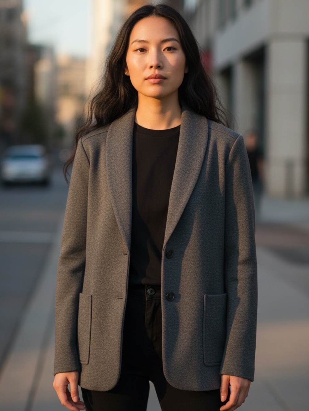 Gray Knit Christenfeld Fully Lined Blazer Jacket